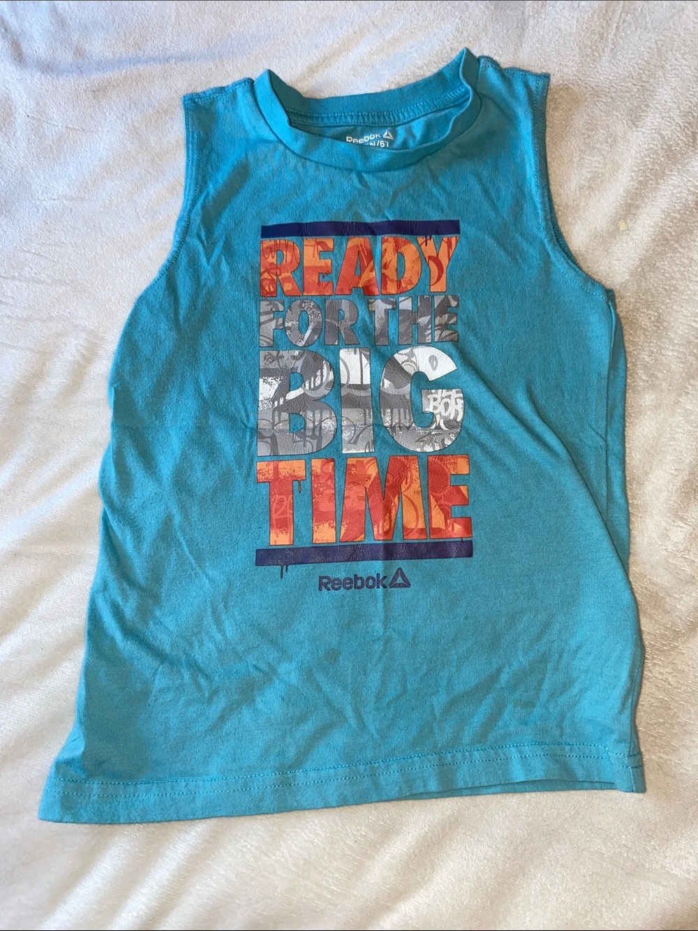 Reebok Turquoise Graphic Muscle Tank with Orange & Blue Print